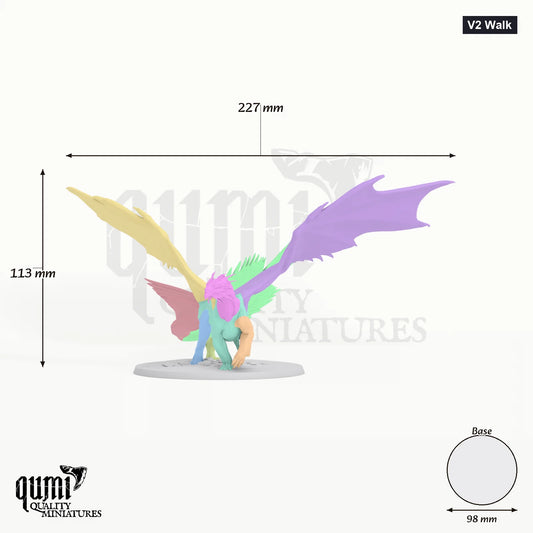 Dragon Bronze Dragon Tabletop Miniature dragon miniature - assembly overview with colour-coded parts and measurements