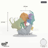 Dragon Brutal Wyvern Tabletop Miniature dragon miniature - assembly overview with colour-coded parts and measurements