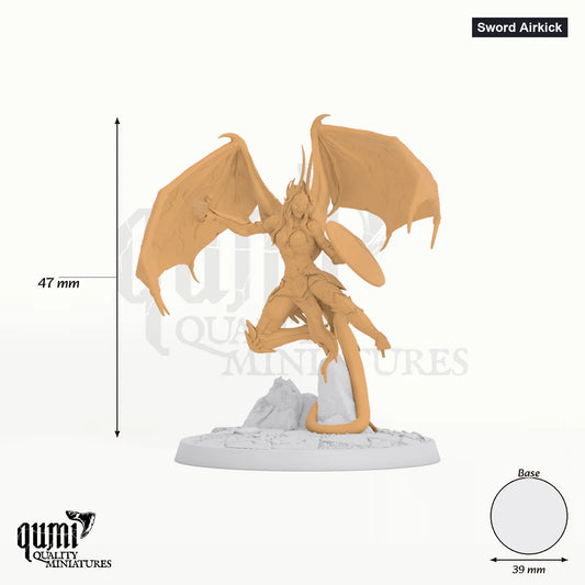 Humanoid Fighter Female Cambion Tabletop-Miniatur (Sword Airkick) - 47 mm hoch - Rescale Miniatures 3D-Druck von Qumi