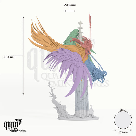 Undead Carrion King tabletop miniature - 184 mm tall, 243 mm wingspan, 103 mm base - Rescale Miniatures 3D print by Qumi