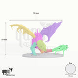 Dragon Chromatic White Dragon Tabletop Miniature dragon miniature - assembly overview with colour-coded parts and measurements