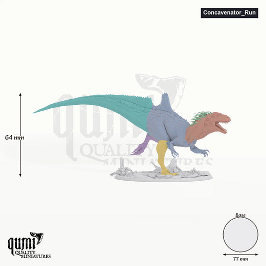 Concavenator tabletop miniature (V4 Run) - 64 mm tall, 77 mm base, 7+1 part assembly - Rescale Miniatures 3D print by Qumi