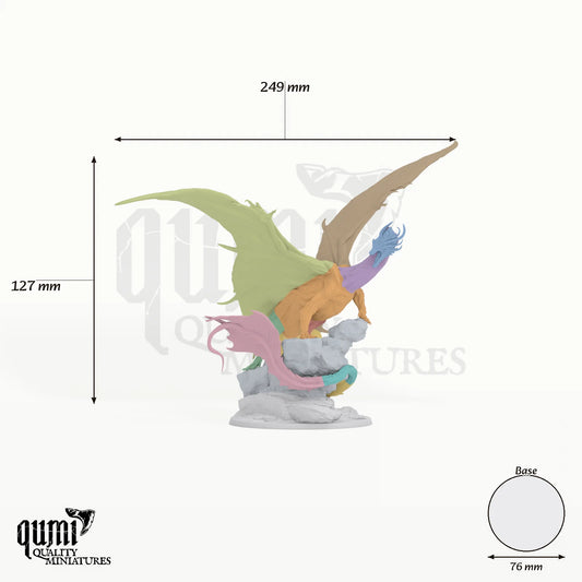 Dragon Copper Dragon Tabletop Miniature dragon miniature - assembly overview with colour-coded parts and measurements