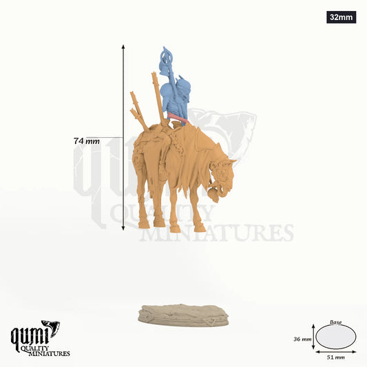 Custos Purgatorii 32mm - colour-coded parts render, 74 mm tall, 3 body parts, 51 x 36 mm oval base