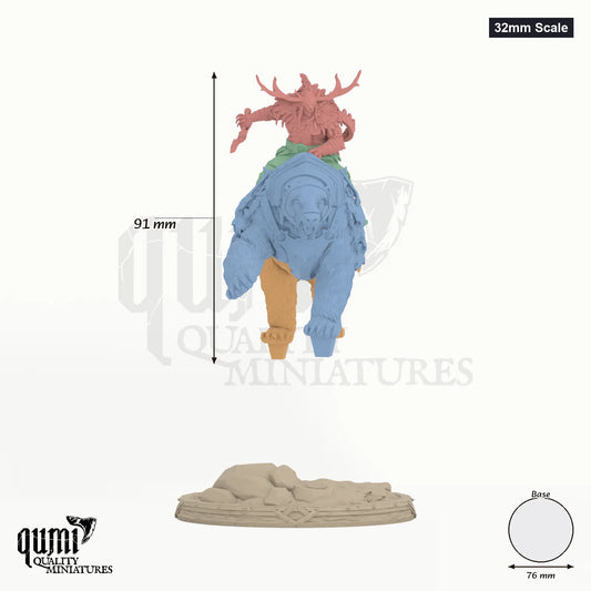 Worfar N Bear 32mm Scale - colour-coded parts render, 91 mm tall, 4 body parts, 76 mm round base