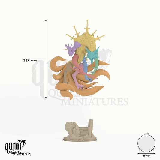 Taishen the Sought - colour-coded parts render, 113 mm tall, 9 body parts, 48 mm round base