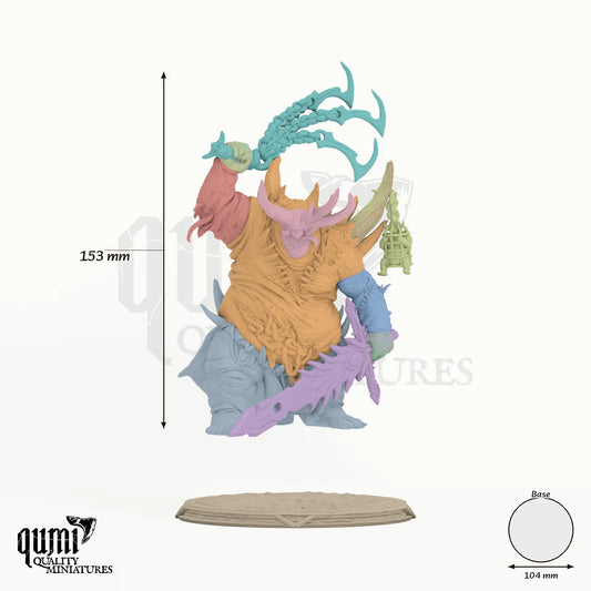 Necrotic Monster - colour-coded parts render, 153 mm tall, 11 body parts, 104 mm round base
