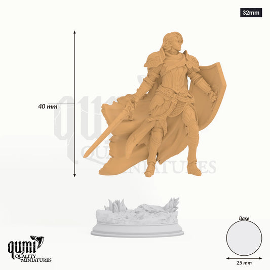Alwine tabletop miniature (32mm) - 40 mm tall, 25 mm base, 1+1 part assembly - DM Stash 3D print by Qumi
