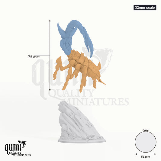 Ashqarid Sand Strider tabletop miniature (32mm scale) - 75 mm tall, 51 mm base, 2+1 part assembly - DM Stash 3D print by Qumi
