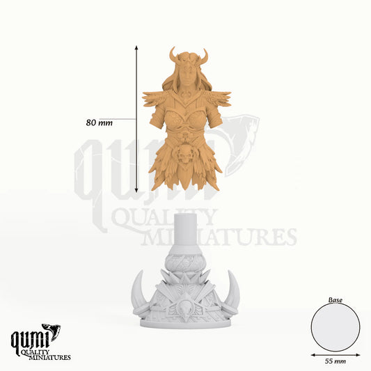 Maiden of Death Bust tabletop miniature - 80 mm tall, 55 mm base, 1+1 part assembly - DM Stash 3D print by Qumi