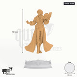 75mm scale diagram of Carina Braithwaite sorcerer miniature with height and 60mm base dimensions