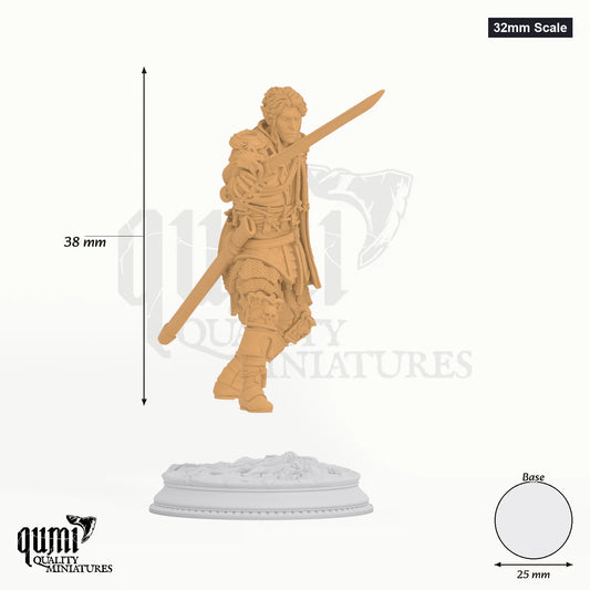 Half Elf Corin tabletop miniature (32mm Scale) - 38 mm tall, 25 mm base, 1+1 part assembly - DM Stash 3D print by Qumi