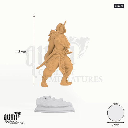 Elwahid tabletop miniature (32mm) - 43 mm tall, 25 mm base, 1+1 part assembly - DM Stash 3D print by Qumi