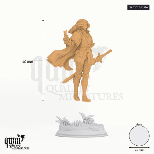 Erina tabletop miniature (32mm Scale) - 40 mm tall, 25 mm base, 1+1 part assembly - DM Stash 3D print by Qumi