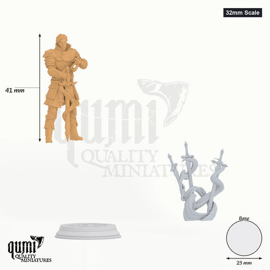 Felix tabletop miniature (32mm Scale) - 41 mm tall, 25 mm base, 1+2 part assembly - DM Stash 3D print by Qumi