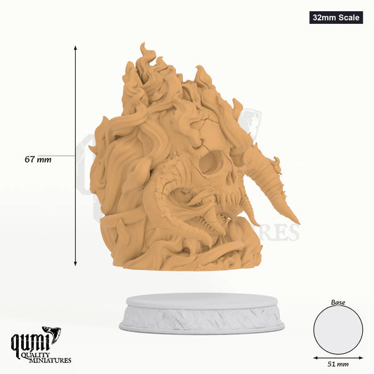 Giant Infernal Skull tabletop miniature (32mm Scale) - 68 mm tall, 51 mm base, 1+1 part assembly - DM Stash 3D print by Qumi