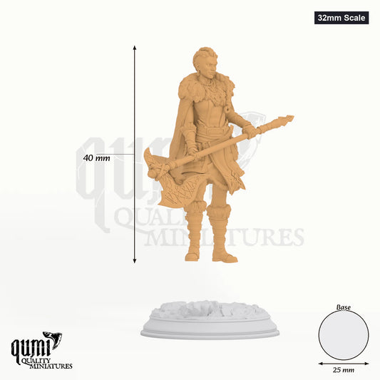 Berserker Gunnhildr tabletop miniature (32mm Scale) - 40 mm tall, 25 mm base, 1+1 part assembly - DM Stash 3D print by Qumi