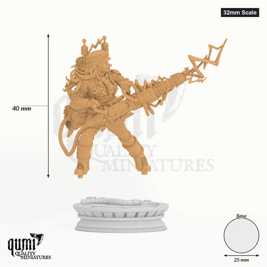 Jacquie tabletop miniature (32mm Scale) - 40 mm tall, 25 mm base, 1+1 part assembly - DM Stash 3D print by Qumi