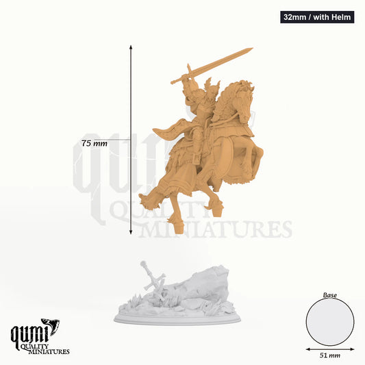 Jeanne du Lac tabletop miniature (32mm / with Helm) - 75 mm tall, 51 mm base, 1+1 part assembly - DM Stash 3D print by Qumi