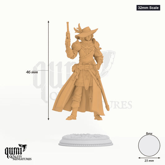 Lady Cirilia tabletop miniature (32mm Scale) - 46 mm tall, 25 mm base, 1+1 part assembly - DM Stash 3D print by Qumi