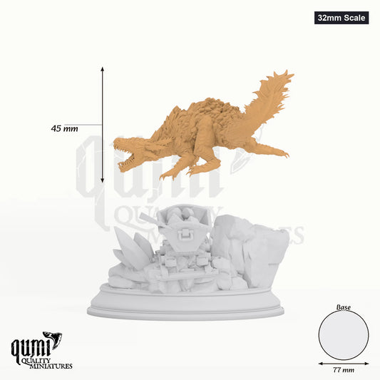 Lava Elemental Salamander tabletop miniature (32mm Scale) - 45 mm tall, 77 mm base - DM Stash 3D print by Qumi