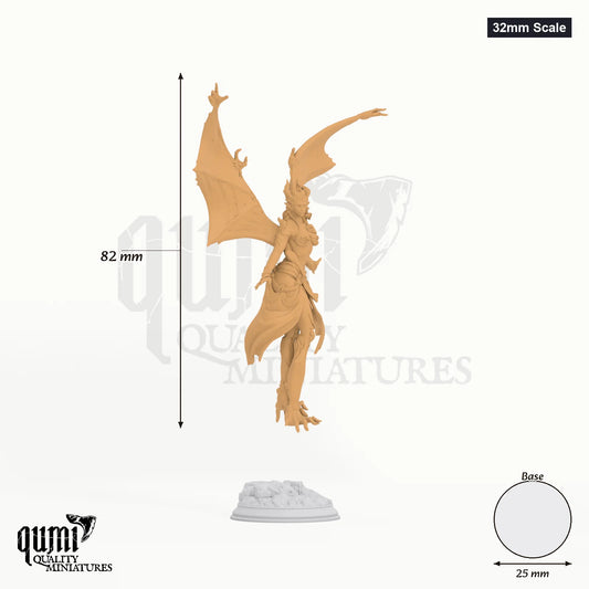 Fanatsy Devil Luxuria tabletop miniature (32mm Scale) - 82 mm tall, 25 mm base, 1+1 part assembly - DM Stash 3D print by Qumi