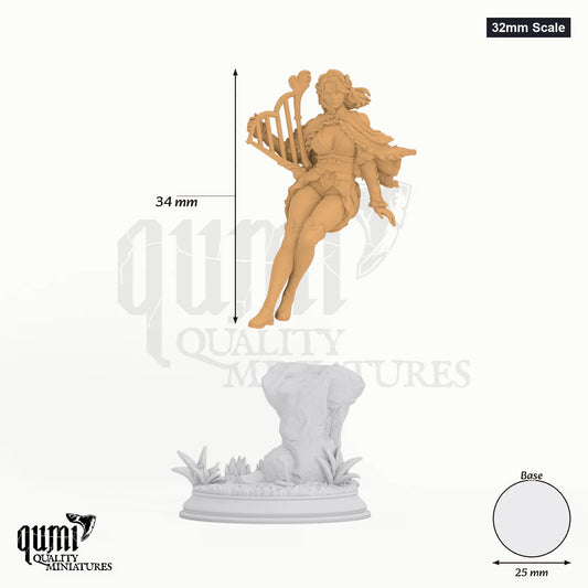 Bard Mabel tabletop miniature (32mm Scale) - 34 mm tall, 25 mm base, 1+1 part assembly - DM Stash 3D print by Qumi