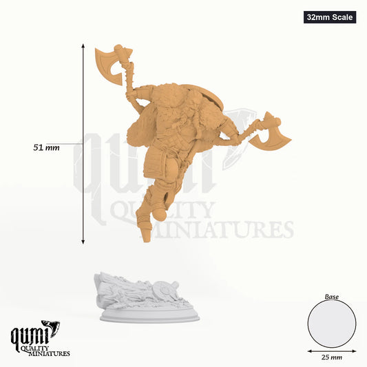 War Chief Magnar tabletop miniature (32mm Scale) - 51 mm tall, 25 mm base, 1+1 part assembly - DM Stash 3D print by Qumi