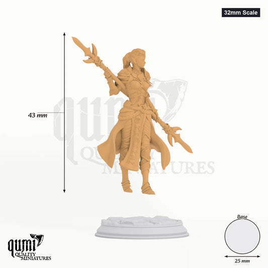 Ninera Glynvari tabletop miniature (32mm Scale) - 43 mm tall, 25 mm base, 1+1 part assembly - DM Stash 3D print by Qumi