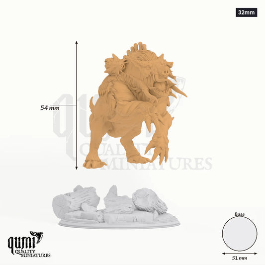 Nogoron tabletop miniature (32mm) - 54 mm tall, 51 mm base, 1+1 part assembly - DM Stash 3D print by Qumi