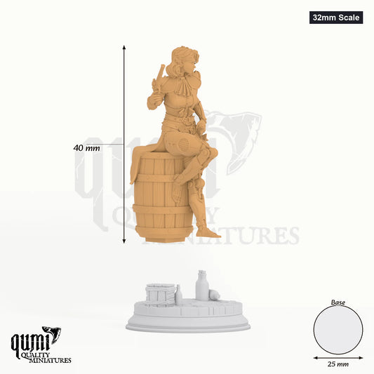 Priscilia tabletop miniature (32mm Scale) - 40 mm tall, 25 mm base, 1+1 part assembly - DM Stash 3D print by Qumi