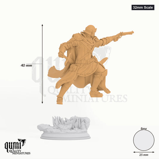 Sir Enidus tabletop miniature (32mm Scale) - 40 mm tall, 25 mm base, 1+1 part assembly - DM Stash 3D print by Qumi
