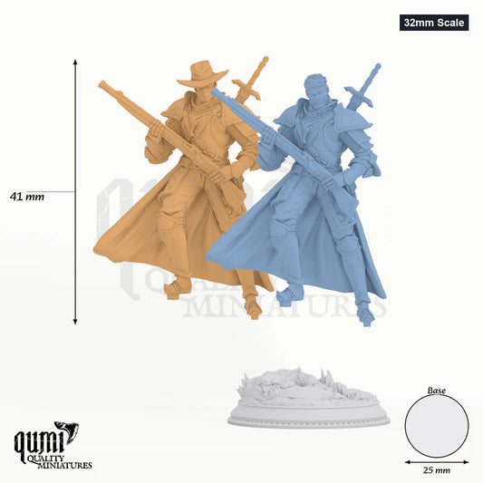 Sir Harian tabletop miniature (32mm Scale) - 41 mm tall, 25 mm base, 2+1 part assembly - DM Stash 3D print by Qumi