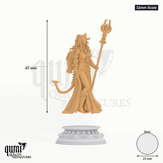 Tharia tabletop miniature (32mm Scale) - 47 mm tall, 25 mm base, 1+1 part assembly - DM Stash 3D print by Qumi