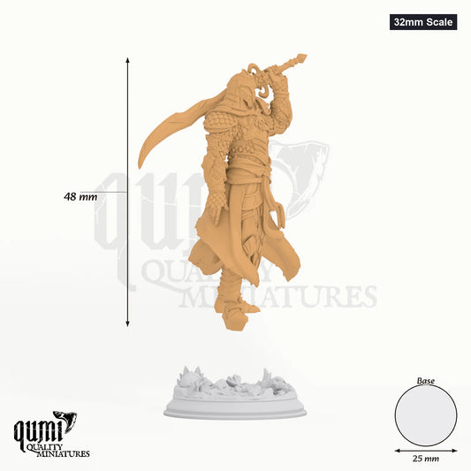 Champion Theubian tabletop miniature (32mm Scale) - 48 mm tall, 25 mm base, 1+1 part assembly - DM Stash 3D print by Qumi