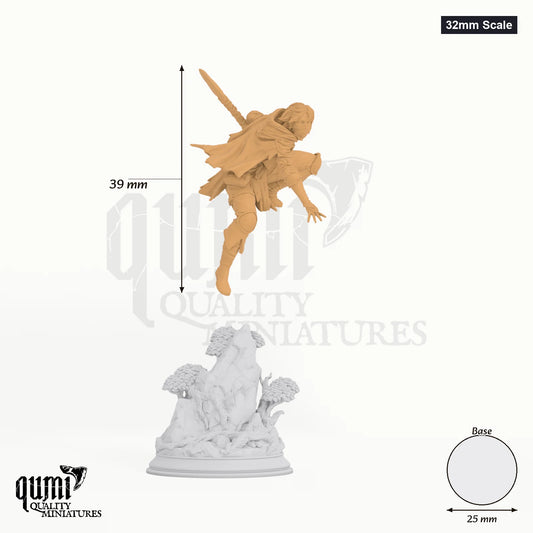 Tira Outlander Ranger tabletop miniature (32mm Scale) - 39 mm tall, 25 mm base, 1+1 part assembly - DM Stash 3D print by Qumi