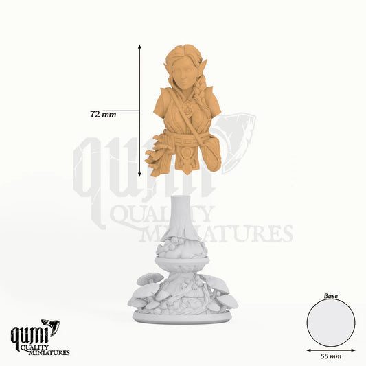 Cordelia the Homestead Bust tabletop miniature - 72 mm tall, 55 mm base, 1+1 part assembly - DM Stash 3D print by Qumi