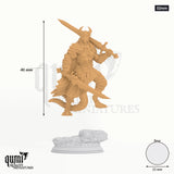 Humanoid Barbarian Skraa tabletop miniature (32mm) - 46 mm tall, 25 mm base, 1+1 part assembly - DM Stash 3D print by Qumi