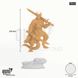 Humanoid Barbarian Skraa tabletop miniature (75mm) - 108 mm tall, 60 mm base, 1+1 part assembly - DM Stash 3D print by Qumi