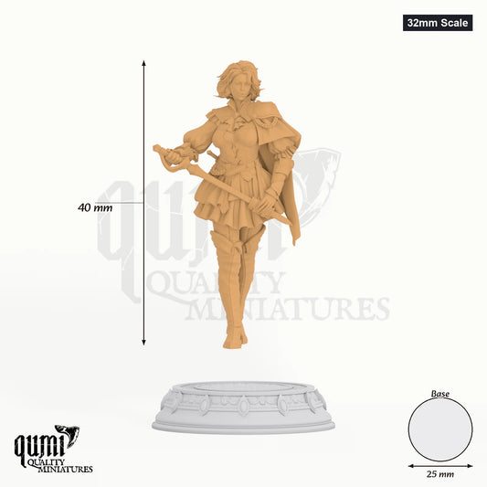 Victoria tabletop miniature (32mm Scale) - 40 mm tall, 25 mm base, 1+1 part assembly - DM Stash 3D print by Qumi