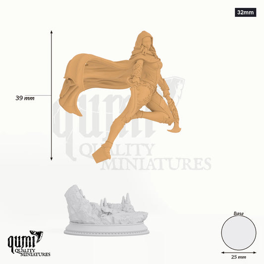 Xira Assassin of the Waxing Moon tabletop miniature (32mm) - 39 mm tall, 25 mm base - DM Stash 3D print by Qumi