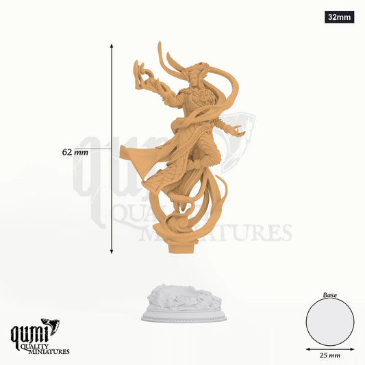 Zarinda Sorceress of Empty tabletop miniature (32mm) - 62 mm tall, 25 mm base, 1+1 part assembly - DM Stash 3D print by Qumi