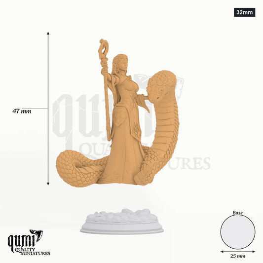 Zarya Sun Elf Snake Sorceress tabletop miniature (32mm) - 47 mm tall, 25 mm base - DM Stash 3D print by Qumi