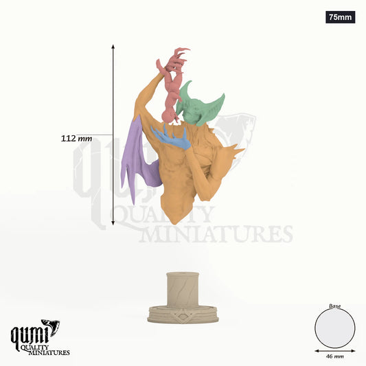 Dravak Wing of Hunger Miniature Bust 75mm - colour-coded parts render, 112 mm tall, 5 body parts, 46 mm round base