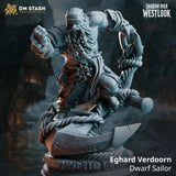 Eghard Verdoorn – Dwarf Sailor: dwarf sailor tabletop miniature, designer preview from DM Stash's 'Shadow over Westlook' release, 3D-printed in resin by Qumi
