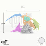 Elder Bronze Dragon Tabletop Miniature dragon miniature - assembly overview with colour-coded parts and measurements