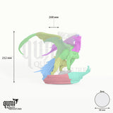 Elder Silver Dragon Tabletop Miniature dragon miniature - assembly overview with colour-coded parts and measurements