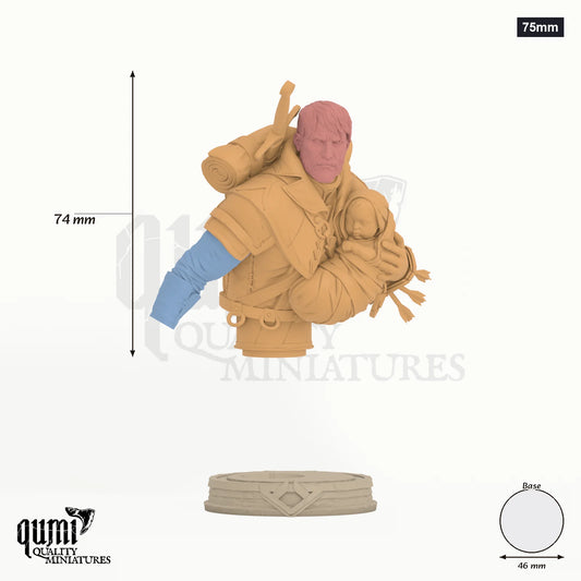 Eon and the Child Miniature Bust 75mm - colour-coded parts render, 74 mm tall, 3 body parts, 46 mm round base