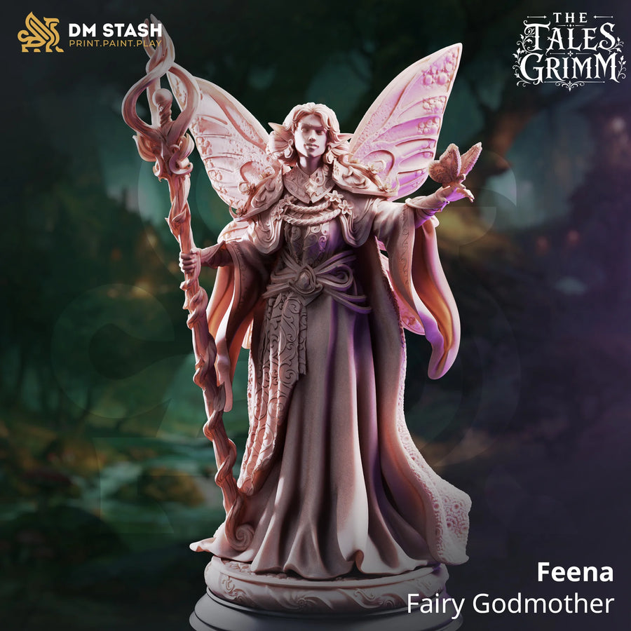 Feena – Fairy Godmother: fairy godmother tabletop miniature, designer preview from DM Stash's 'The Tales Grimm' release, 3D-printed in resin by Qumi