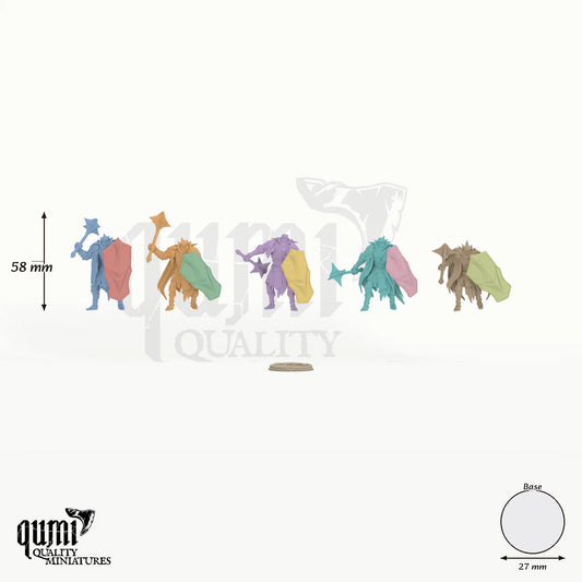 Halo Wardens - colour-coded parts render, 58 mm tall, 10 body parts, 27 mm round base